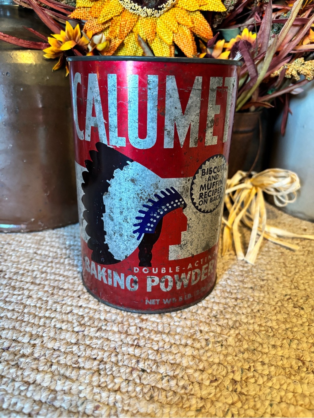 Calumet Vintage Red Baking Powder Can - Tin 8”